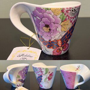 Handcrafted ADELINE Grandmillennial Porcelain Cup Mug Sculpted Asymmetrical NWT